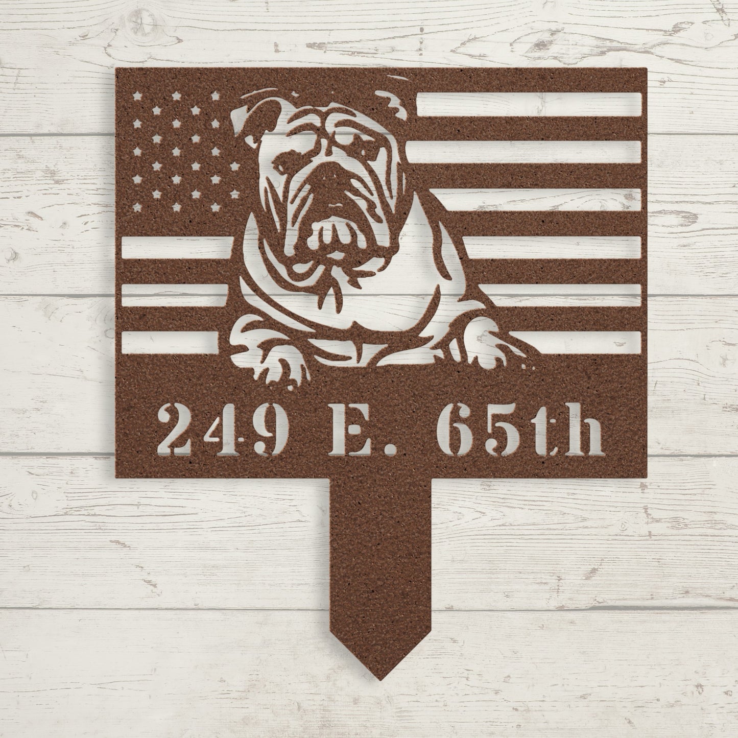 Patriotic English Bulldog Yard Sign – Custom American Flag Metal Lawn Art