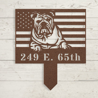 Patriotic English Bulldog Yard Sign – Custom American Flag Metal Lawn Art