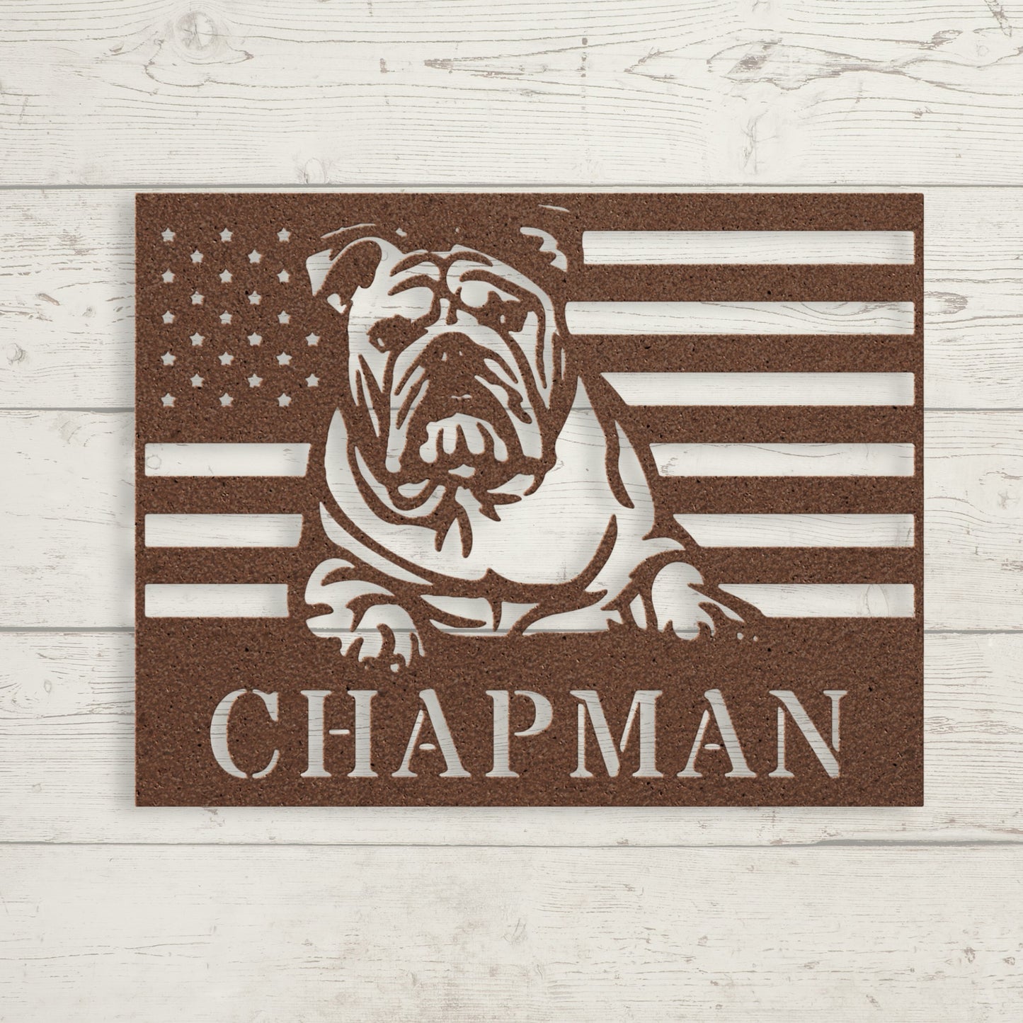 Patriotic English Bulldog Metal Wall Art – Custom American Flag Sign