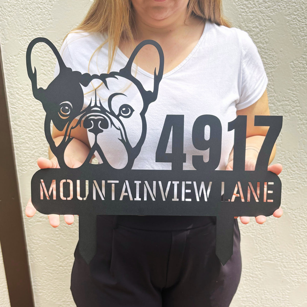 French Bulldog Family Address Metal Lawn Sign