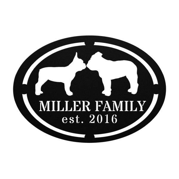 French-English Bulldog Family Established Metal Sign