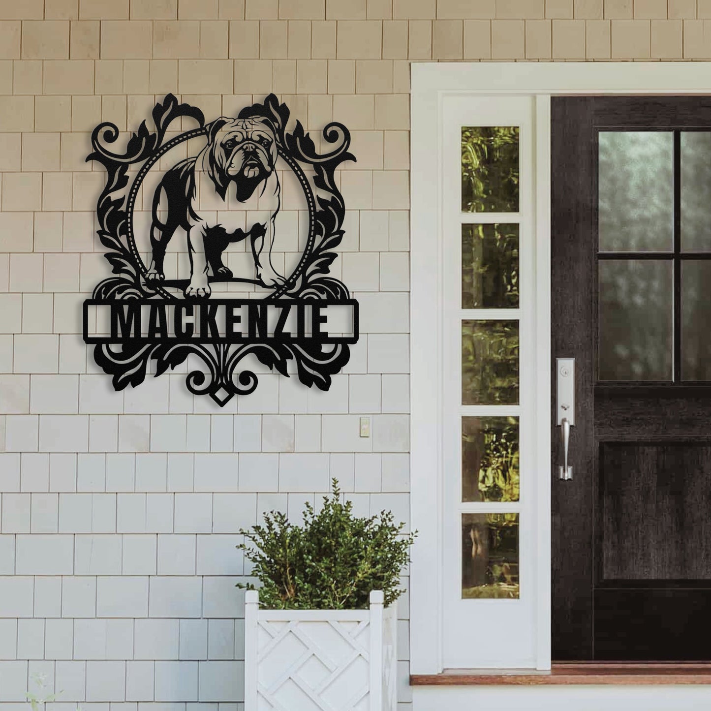 Bulldog Family Crest Metal Porch Sign