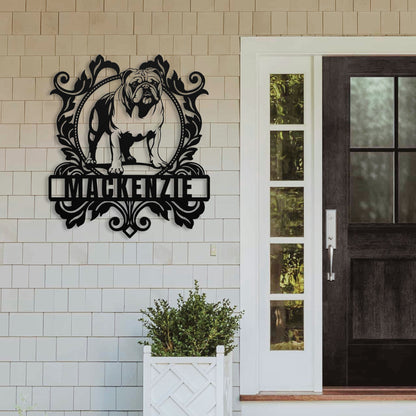 Bulldog Family Crest Metal Porch Sign