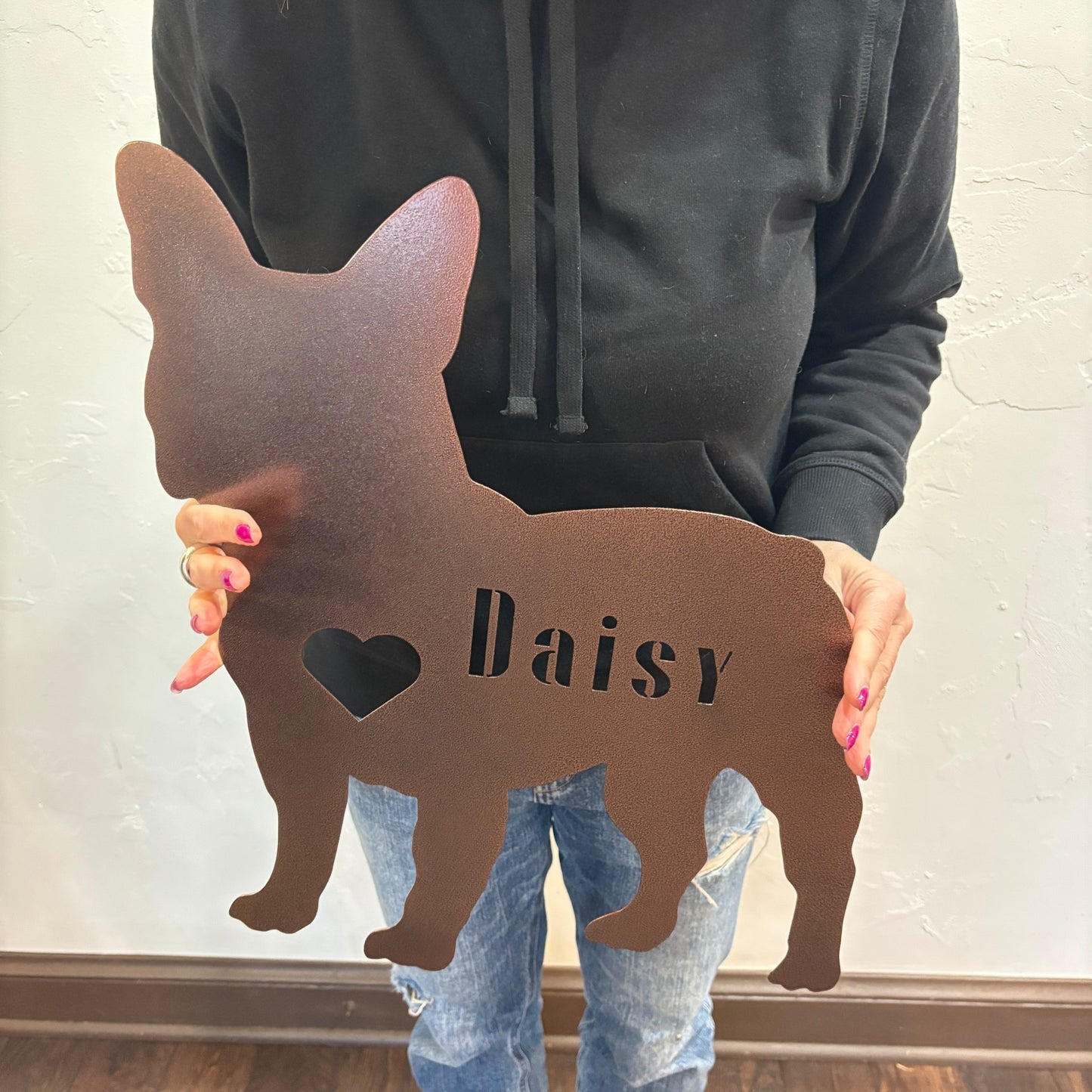 French Bulldog Heart and Name Metal Sign