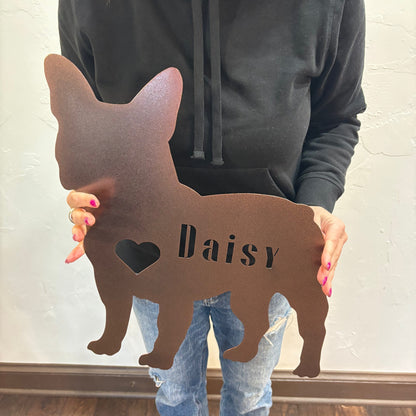 French Bulldog Heart and Name Metal Sign