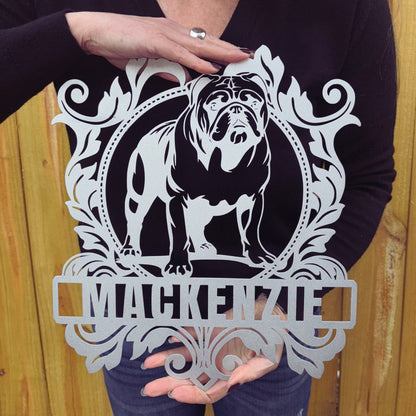 Bulldog Family Crest Metal Porch Sign
