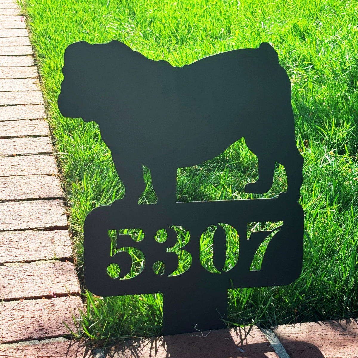 Lawn English Bulldog House Number Yard Sign