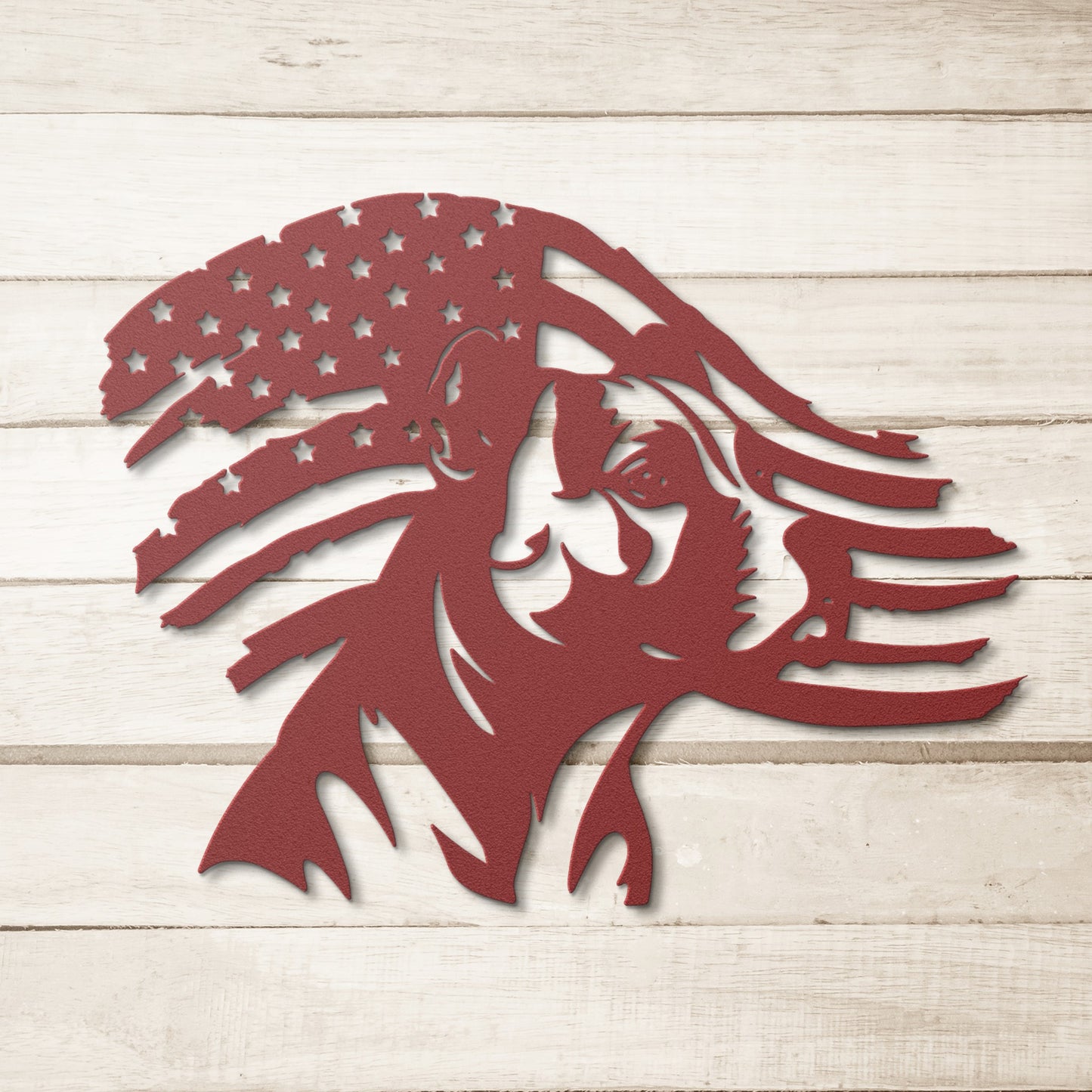 Patriotic Pitbull: Custom Metal Wall Art with American Flag
