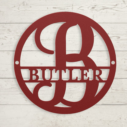 Split Letter Circle Monogram Metal Sign