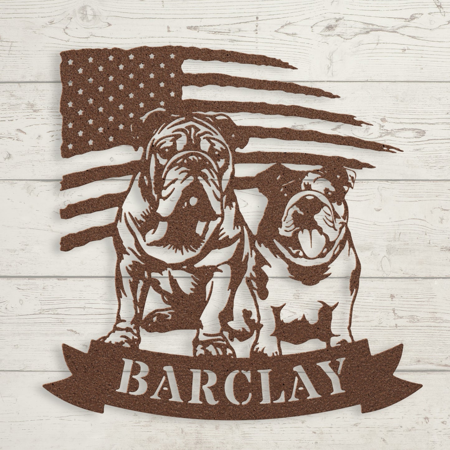 Custom Dual English Bulldog American Flag Metal Sign