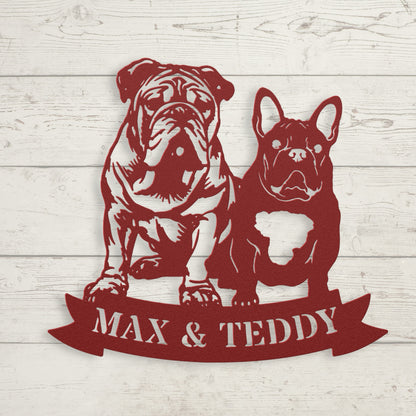 Step Brothers Forever: English and French Bulldog Duo Metal Wall Sign