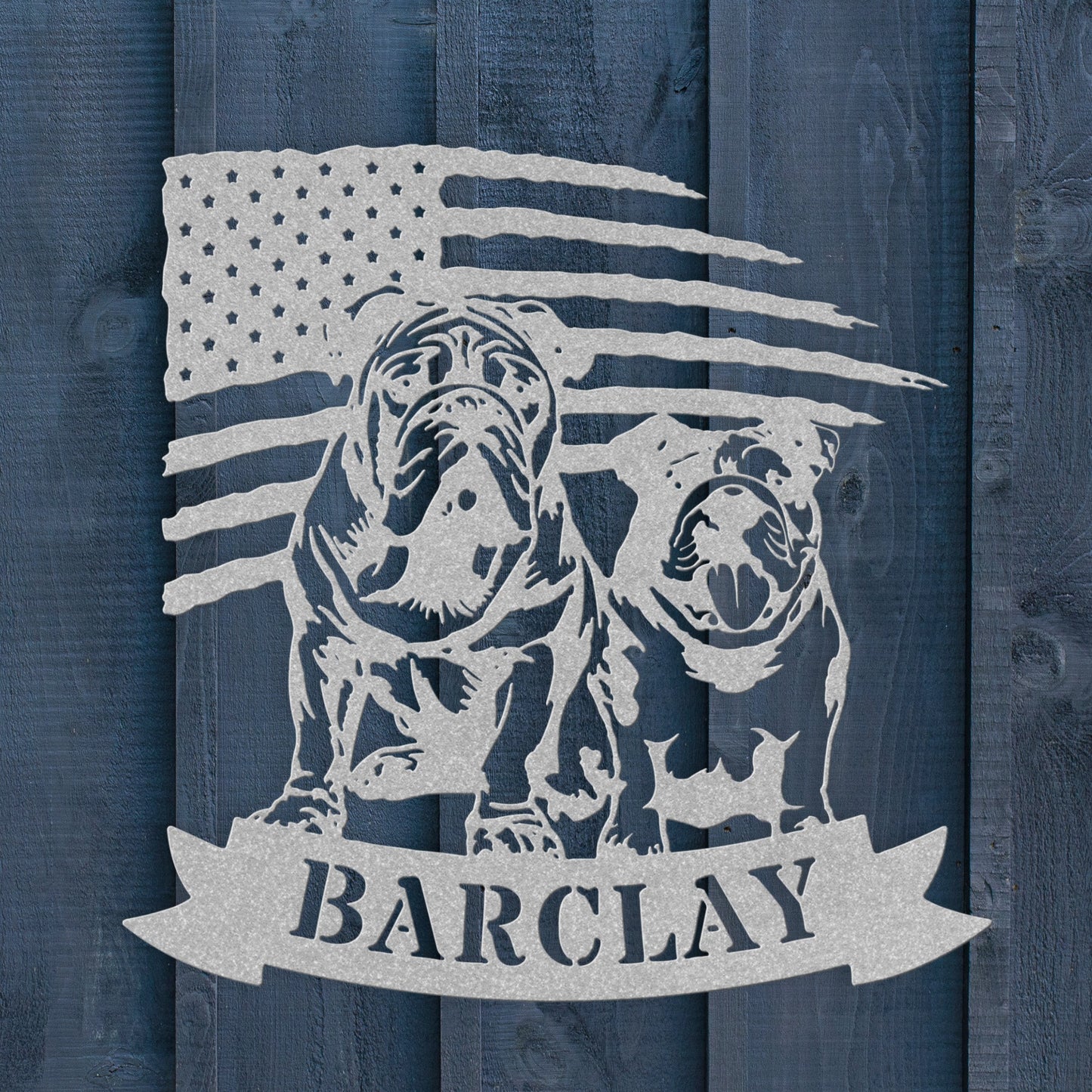 Custom Dual English Bulldog American Flag Metal Sign