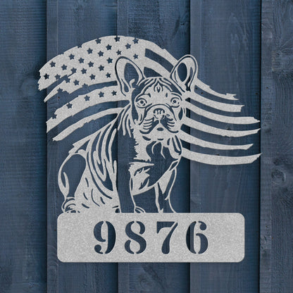 French Bulldog Metal Address Sign – Patriotic American Flag Home Décor