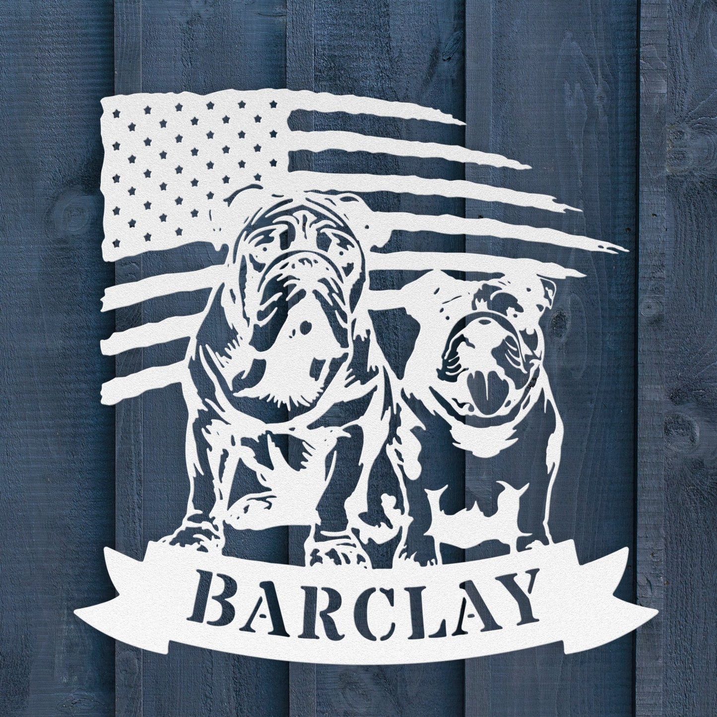 Custom Dual English Bulldog American Flag Metal Sign