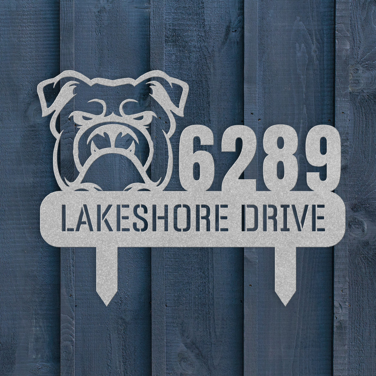 Fierce Bulldog Family Address Metal Lawn Sign