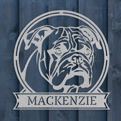 Personalized Majestic Bulldog Metal Name Sign