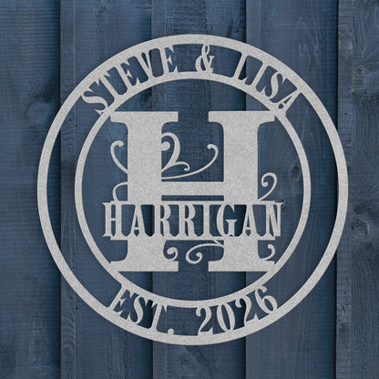 Split Letter Monogram Wedding Sign – Personalized Metal Wall Art
