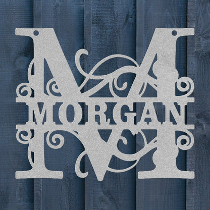 Ornate Split Letter Monogram Metal Sign