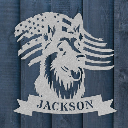 German Shepherd American Flag Metal Sign – Personalized Wall Art