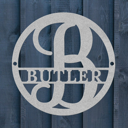 Split Letter Circle Monogram Metal Sign