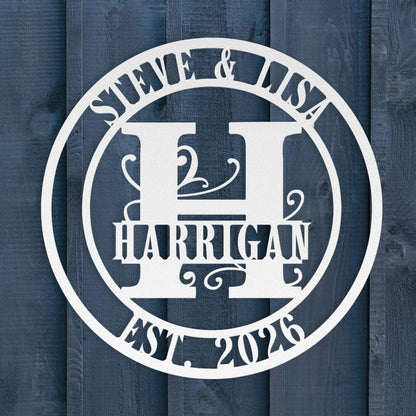 Split Letter Monogram Wedding Sign – Personalized Metal Wall Art