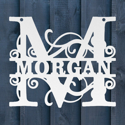 Ornate Split Letter Monogram Metal Sign