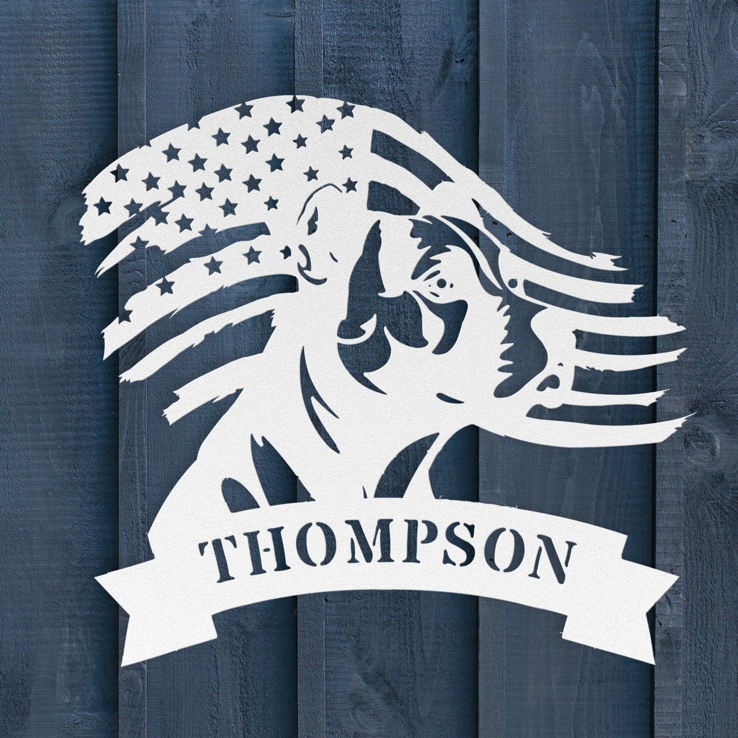 Patriotic Pitbull: Custom Metal Wall Art with American Flag