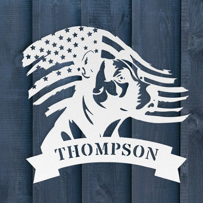 Patriotic Pitbull: Custom Metal Wall Art with American Flag