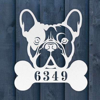 French Bulldog Retreat Metal House Number Sign