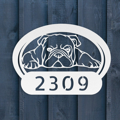 Lazy Bulldog Metal House Number Sign