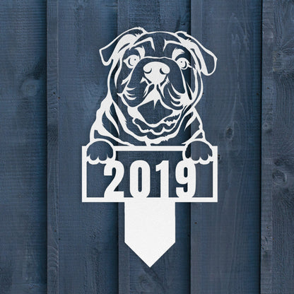 Cute English Bulldog Metal Lawn Sign