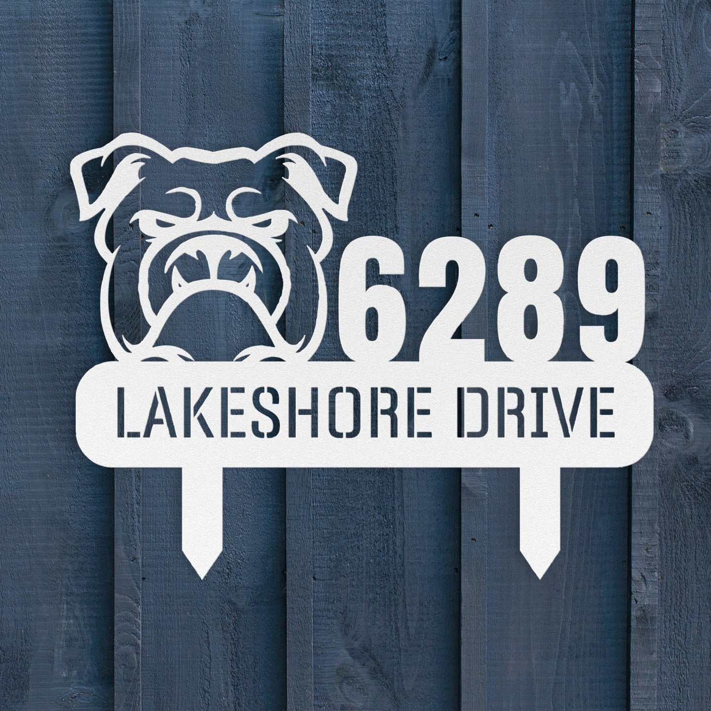 Fierce Bulldog Family Address Metal Lawn Sign
