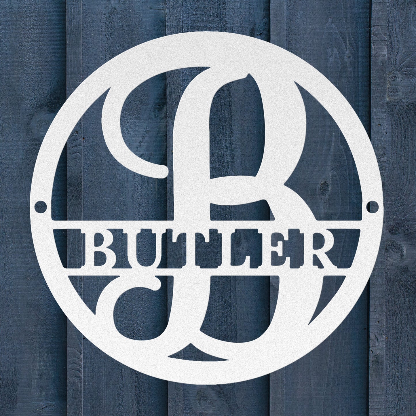 Split Letter Circle Monogram Metal Sign