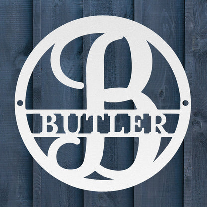Split Letter Circle Monogram Metal Sign