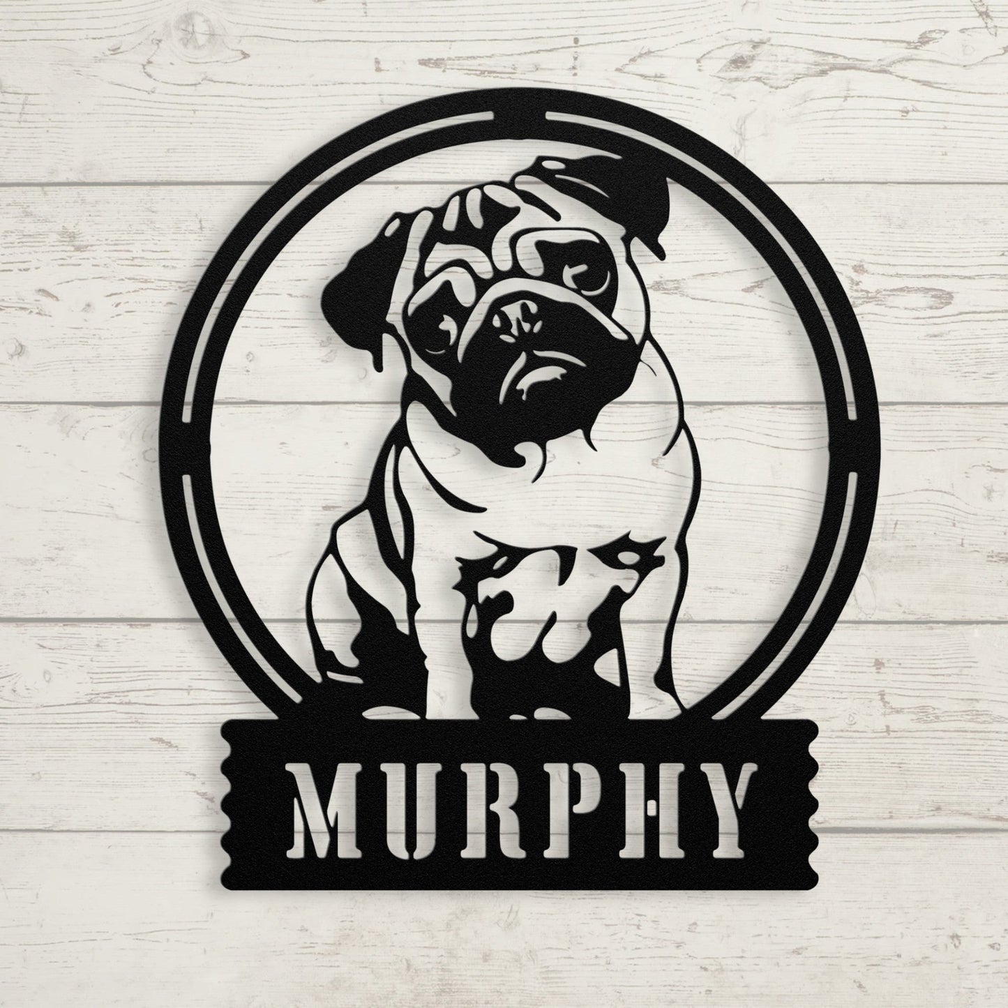 Adorable Elegance: Custom Pug Metal Wall Decor - BullyBellyMetal Sign