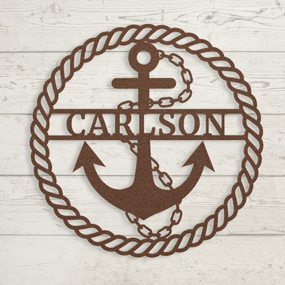Anchor Metal Sign – Custom Nautical Family Name Wall Art - BullyBellyMetal Sign