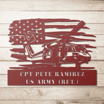 Army Blackhawk Pilot Metal Sign – Personalized Military Helicopter Wall Art - BullyBellyMetal Sign