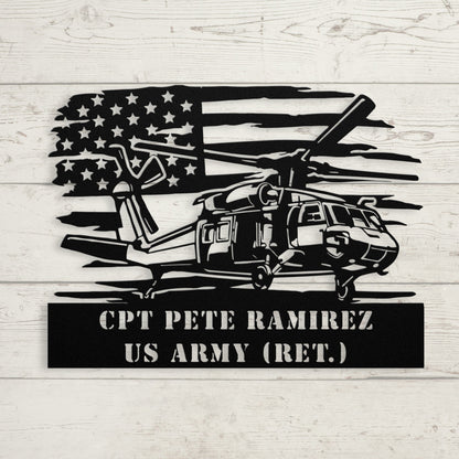 Army Blackhawk Pilot Metal Sign – Personalized Military Helicopter Wall Art - BullyBellyMetal Sign