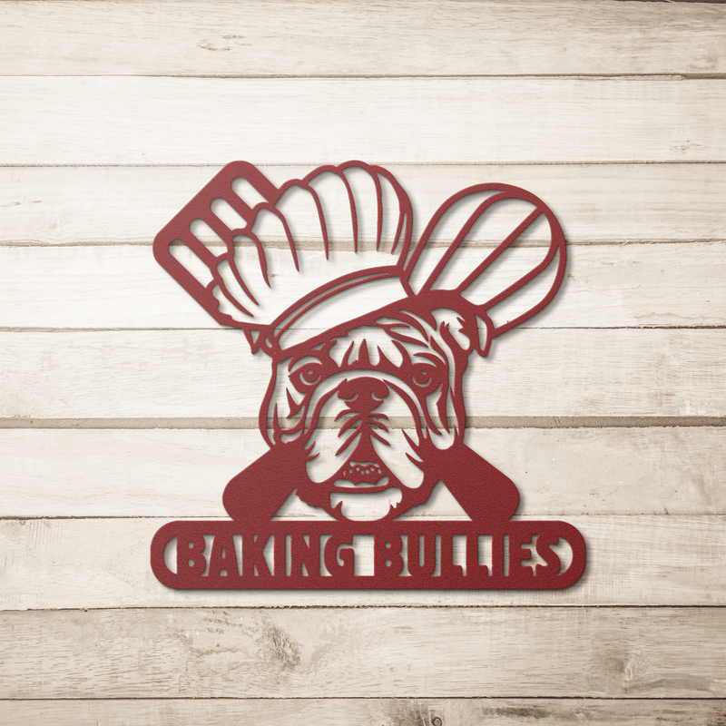 Baking Bulldog: Metal Kitchen Sign - BullyBellyMetal Sign