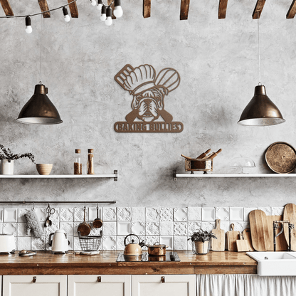 Baking Bulldog: Metal Kitchen Wall Sign - BullyBellyMetal Sign