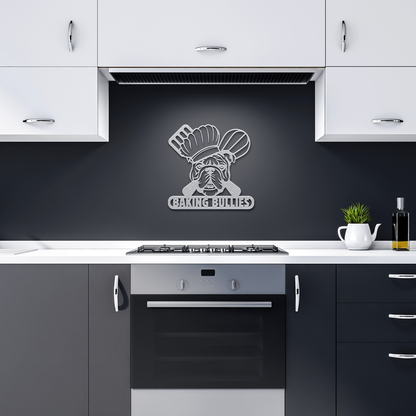 Baking Bulldog: Metal Kitchen Wall Sign - BullyBellyMetal Sign