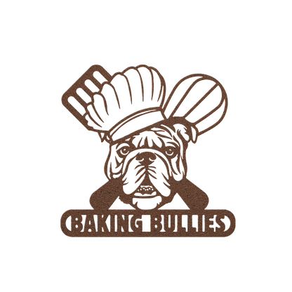 Baking Bulldog: Metal Kitchen Wall Sign - BullyBellyMetal Sign