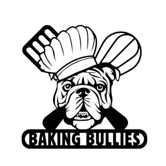 Baking Bulldog: Metal Kitchen Wall Sign - BullyBellyMetal Sign