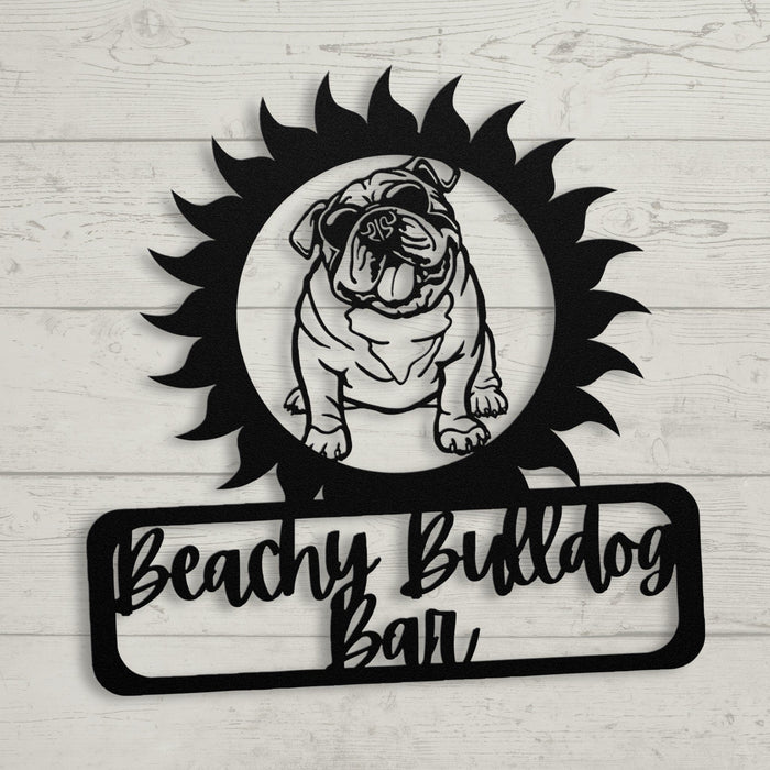 Beachy Bulldog Bar Metal Sign - BullyBellyWall Art