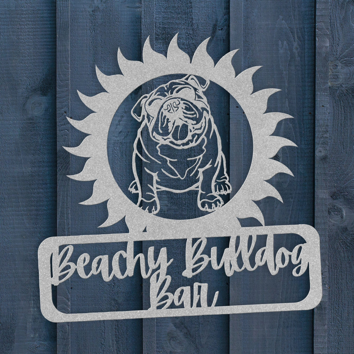 Beachy Bulldog Bar Metal Sign - BullyBellyWall Art