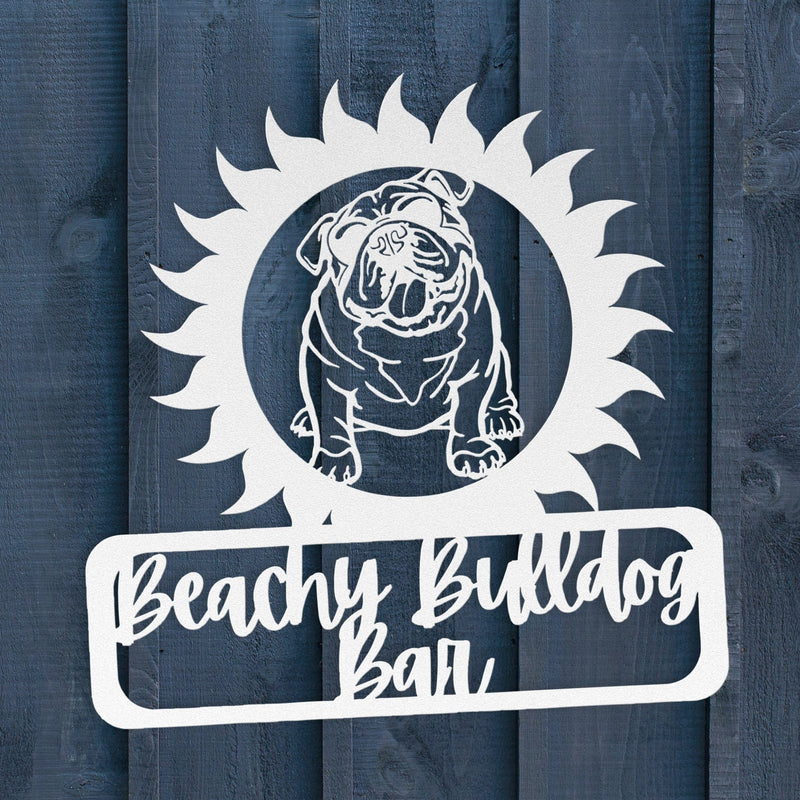 Beachy Bulldog Bar Metal Sign - BullyBellyWall Art