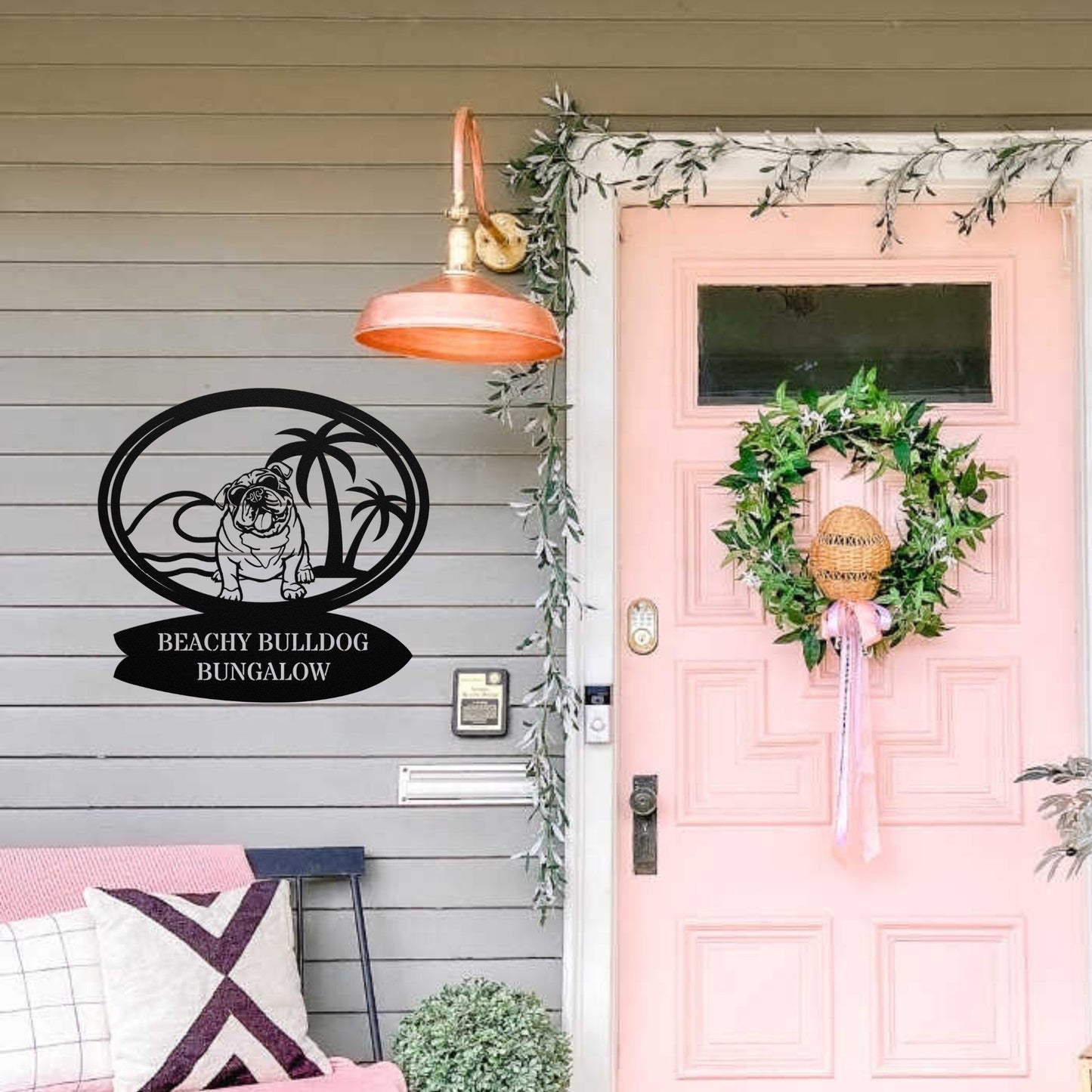 Beachy Bulldog Bungalow Metal Sign - BullyBellyMetal Sign