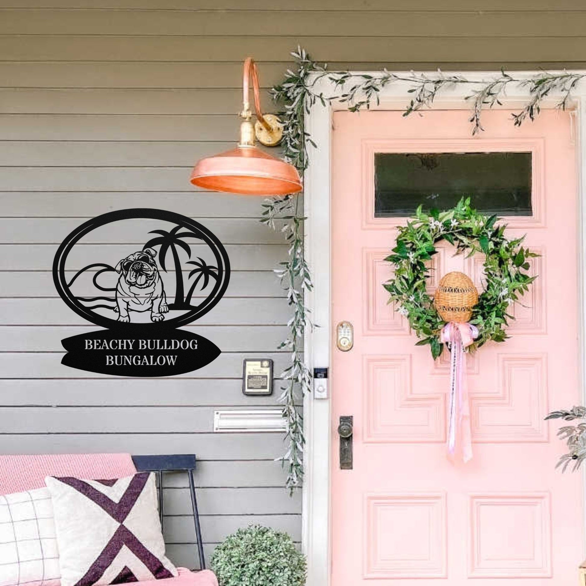 Beachy Bulldog Bungalow Metal Sign - BullyBellyMetal Sign