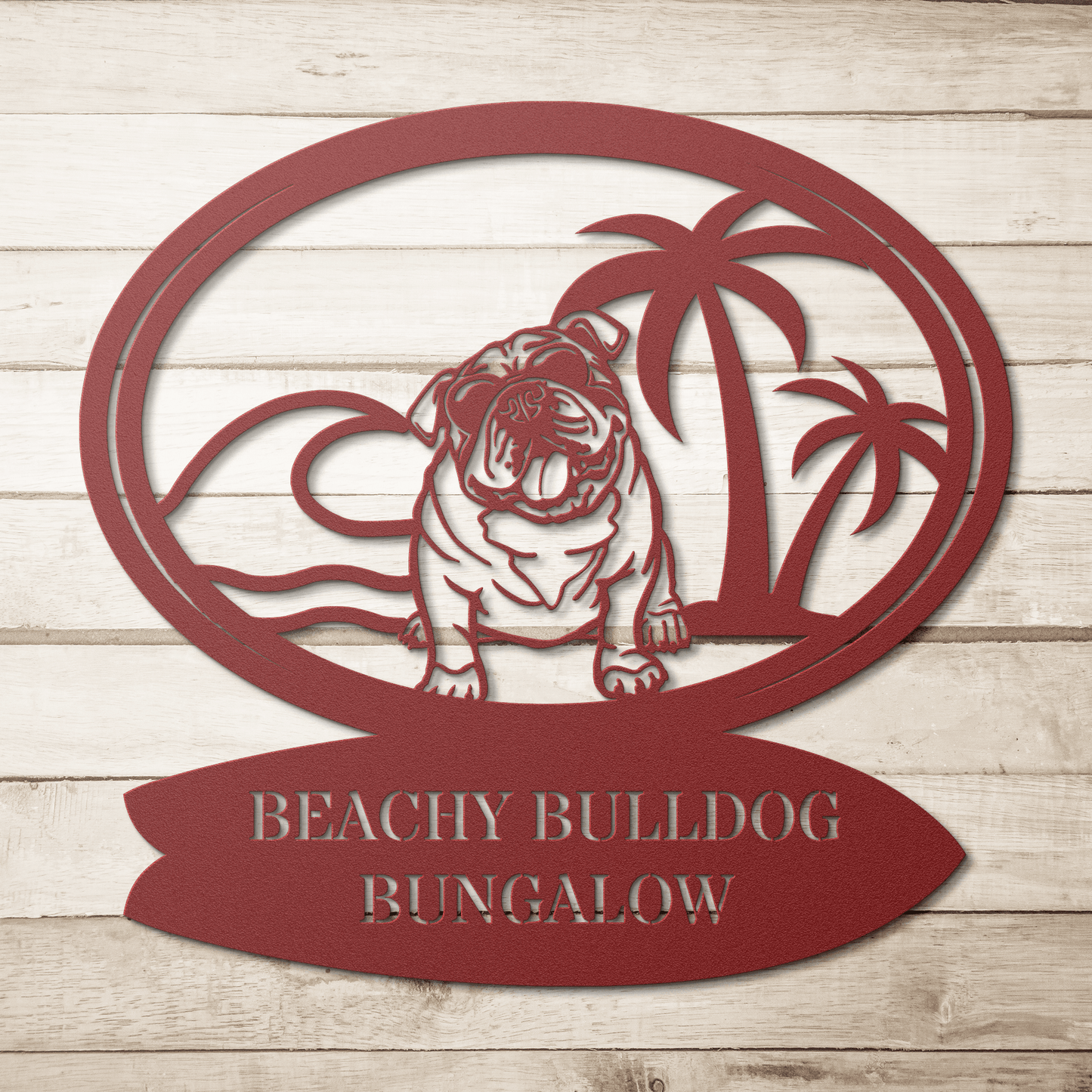 Beachy Bulldog Bungalow Metal Sign - BullyBellyMetal Sign