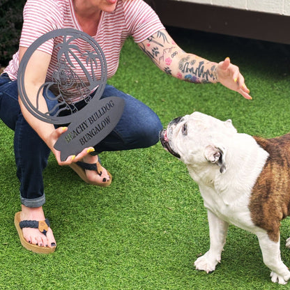 Beachy Bulldog Bungalow Metal Sign - BullyBellyMetal Sign